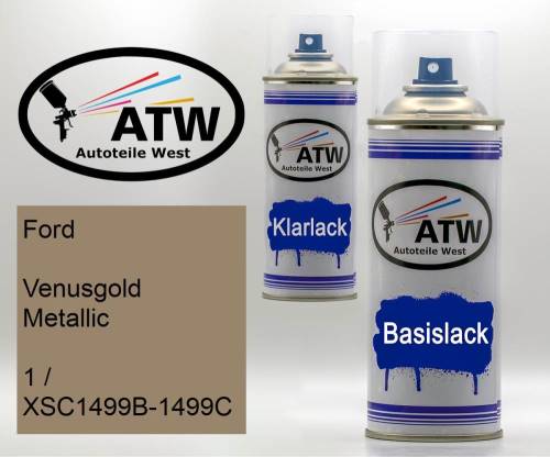 Ford, Venusgold Metallic, 1 / XSC1499B-1499C: 400ml Sprühdose + 400ml Klarlack - Set, von ATW Autoteile West.